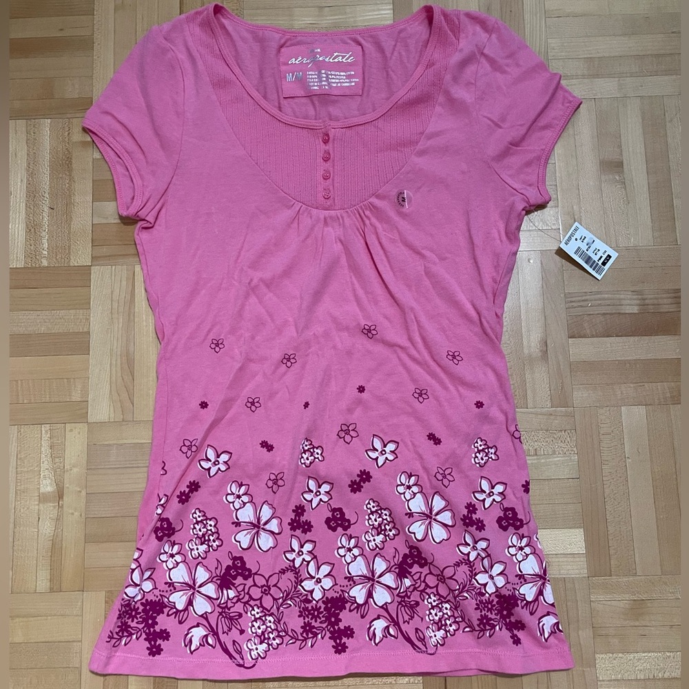 Aeropostale Pink Button-Front Tee Vintage Y2K